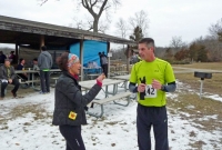 Anne and Jeff comparing notes after the No Frills All Thrills trail race