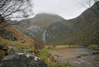 Entering Glen Nevis with Steall falls ahead