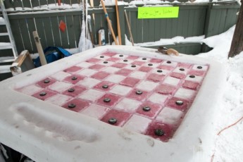 Checker board snow sculpture, Dark Horse Taproom Staff Beer Contest